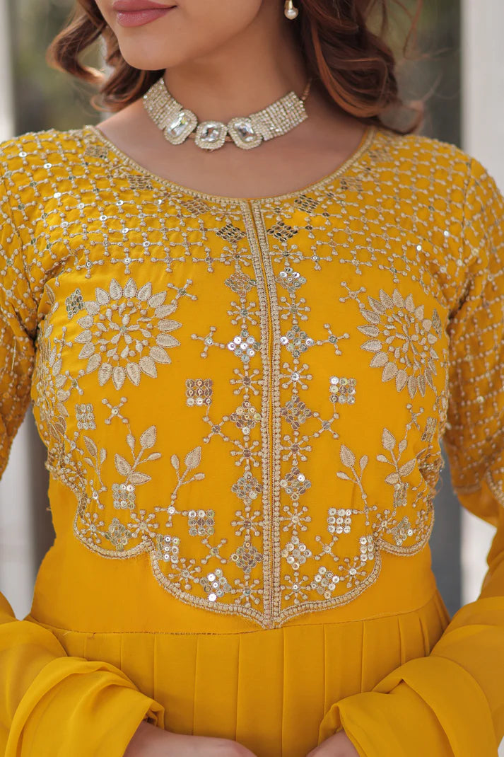 BLOOMING GEORGETTE EMBROIDERED GOWN WITH DUPATTA(WD98) (01)