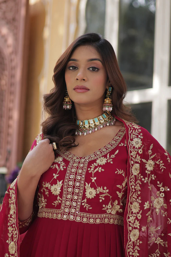 FAUX BLOOMING WITH SEQUANCE EMBROIDERED GOWN WITH DUPATTA(WD86)