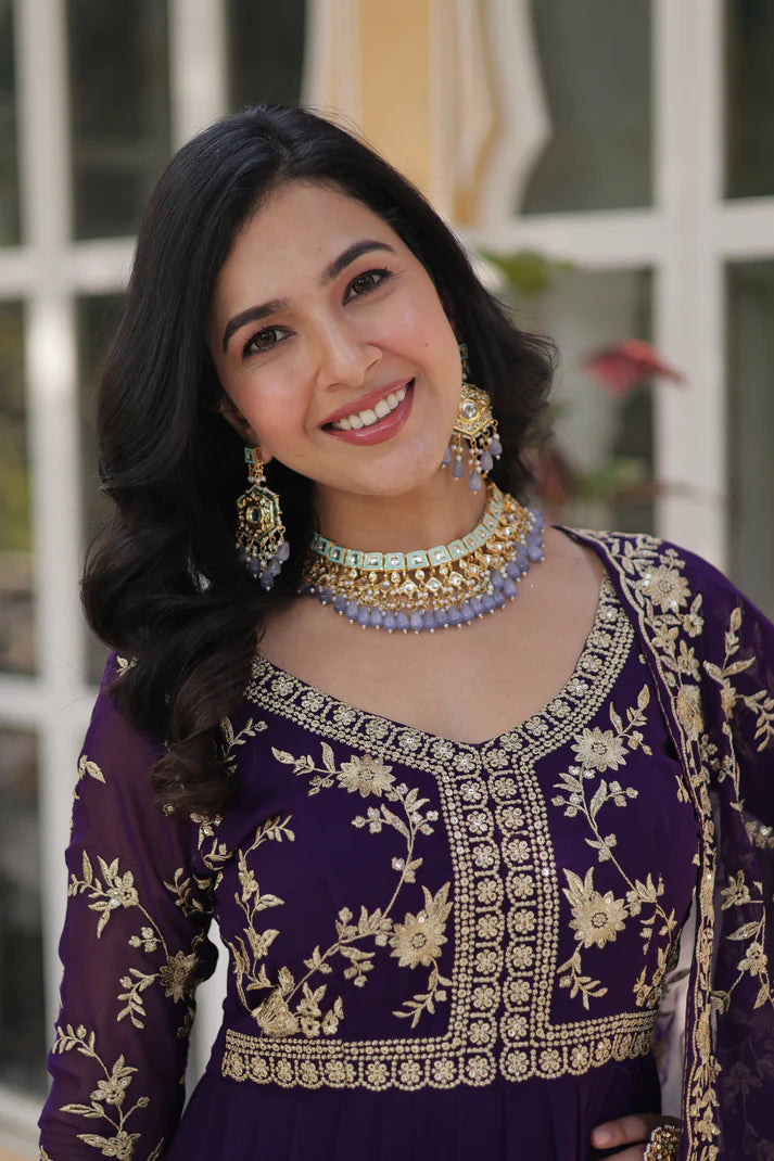 FAUX BLOOMING WITH SEQUANCE EMBROIDERED GOWN WITH DUPATTA(WD86) (01)