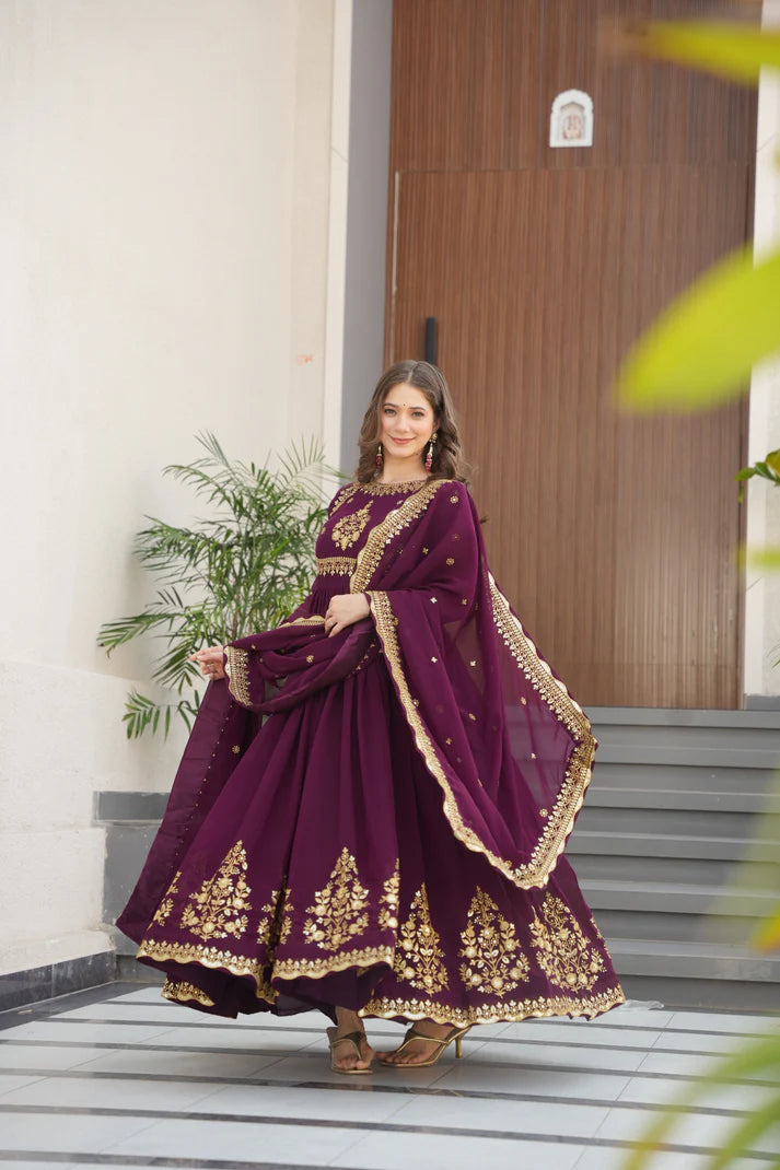 FAUX GEORGETTE SEQUANCE EMBROIDERED GOWN WITH DUPATTA(WD91)