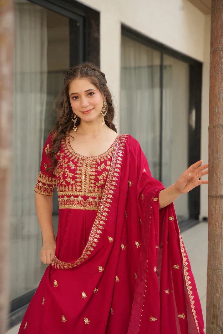 VICHITRA SILK SEQUANCE EMBROIDERED GOWN WITH DUPATTA(WD81)