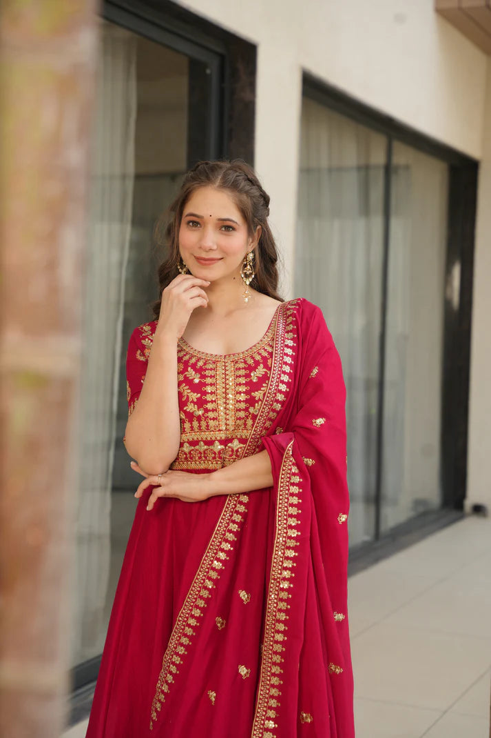 VICHITRA SILK SEQUANCE EMBROIDERED GOWN WITH DUPATTA(WD81)