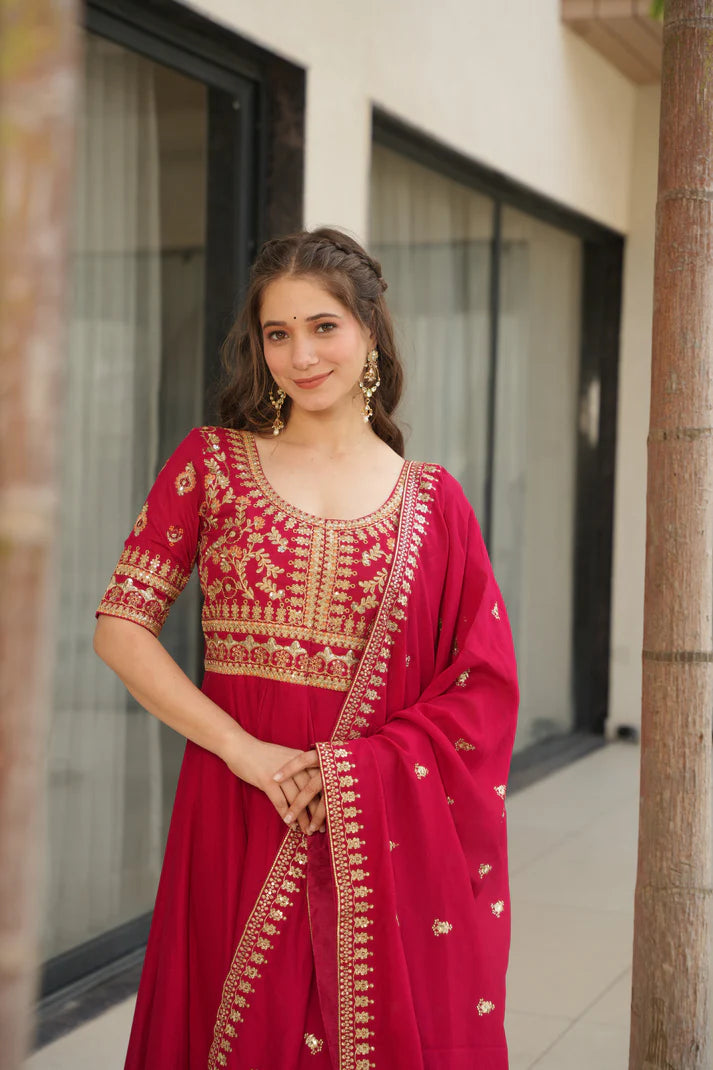 VICHITRA SILK SEQUANCE EMBROIDERED GOWN WITH DUPATTA(WD81)