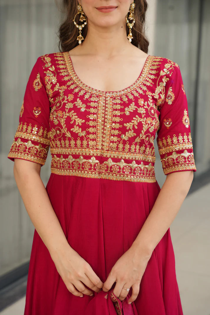 VICHITRA SILK SEQUANCE EMBROIDERED GOWN WITH DUPATTA(WD81)