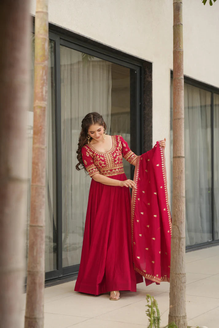 VICHITRA SILK SEQUANCE EMBROIDERED GOWN WITH DUPATTA(WD81)