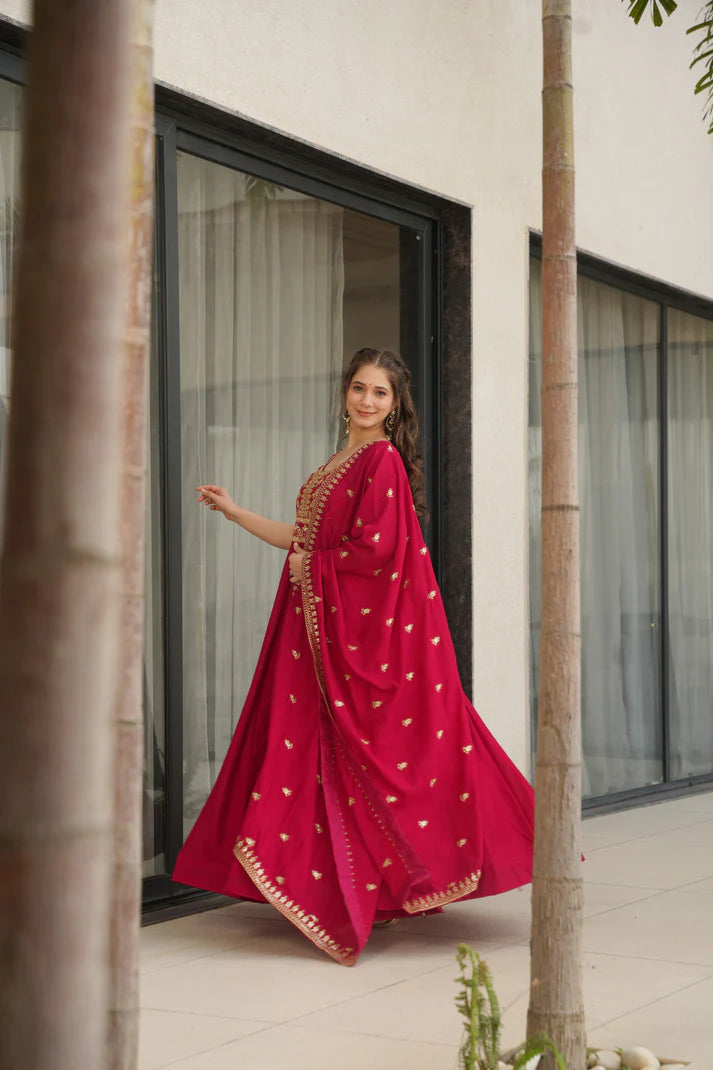 VICHITRA SILK SEQUANCE EMBROIDERED GOWN WITH DUPATTA(WD81)