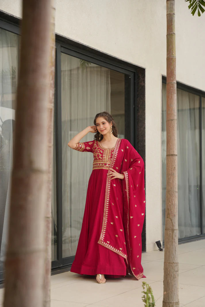VICHITRA SILK SEQUANCE EMBROIDERED GOWN WITH DUPATTA(WD81)