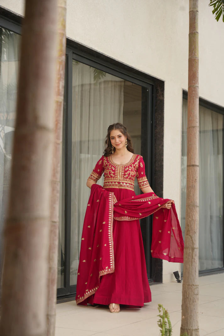 VICHITRA SILK SEQUANCE EMBROIDERED GOWN WITH DUPATTA(WD81)