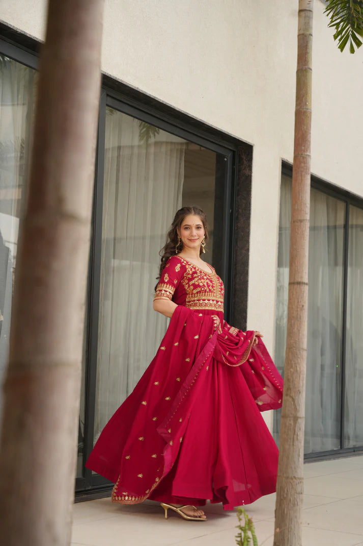 VICHITRA SILK SEQUANCE EMBROIDERED GOWN WITH DUPATTA(WD81)