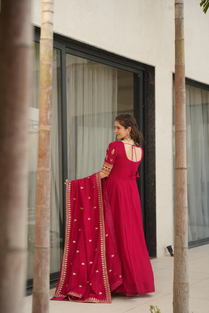 VICHITRA SILK SEQUANCE EMBROIDERED GOWN WITH DUPATTA(WD81)