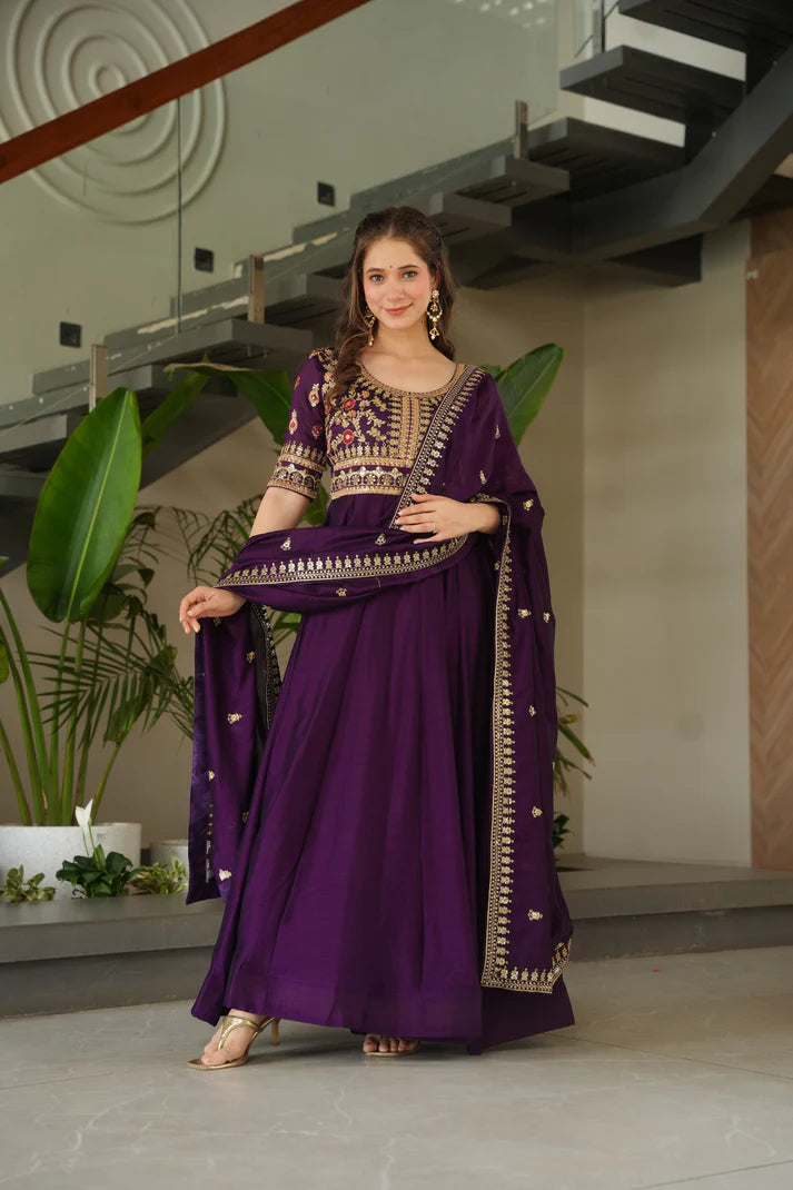 FAUX BLOOMING SEQUANCE EMBROIDERED GOWN WITH DUPATTA(WD82)