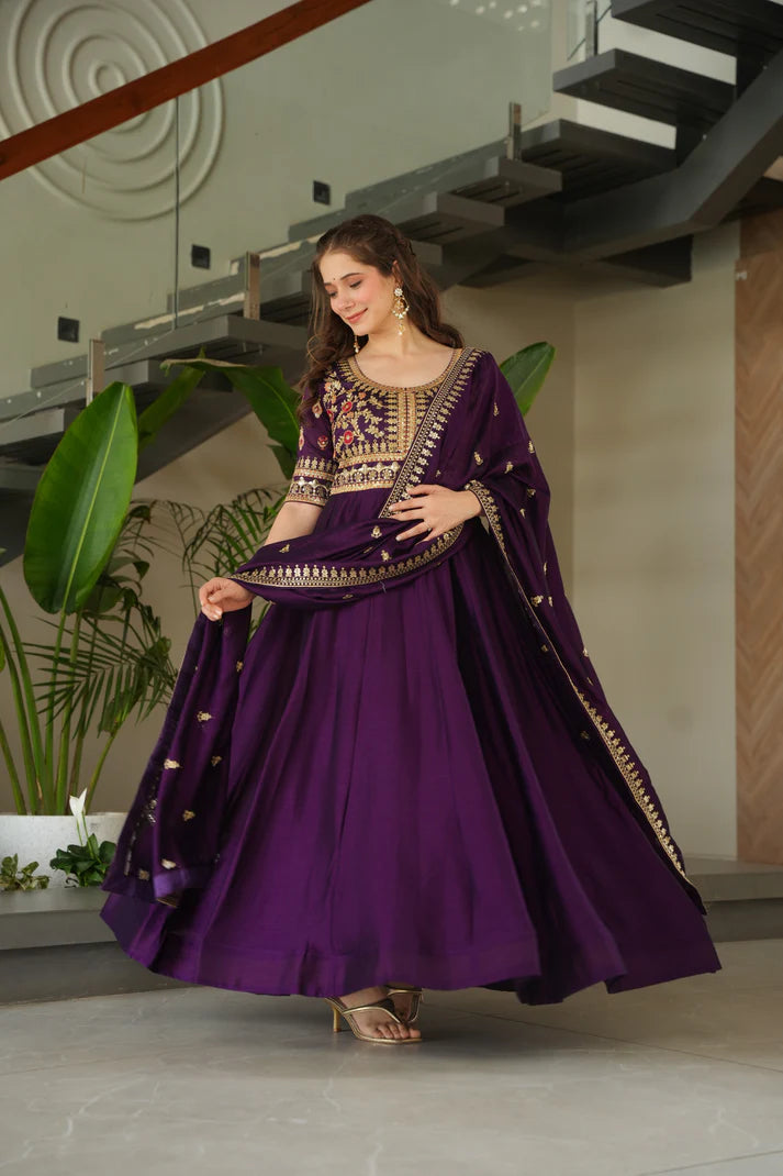 FAUX BLOOMING SEQUANCE EMBROIDERED GOWN WITH DUPATTA(WD82)