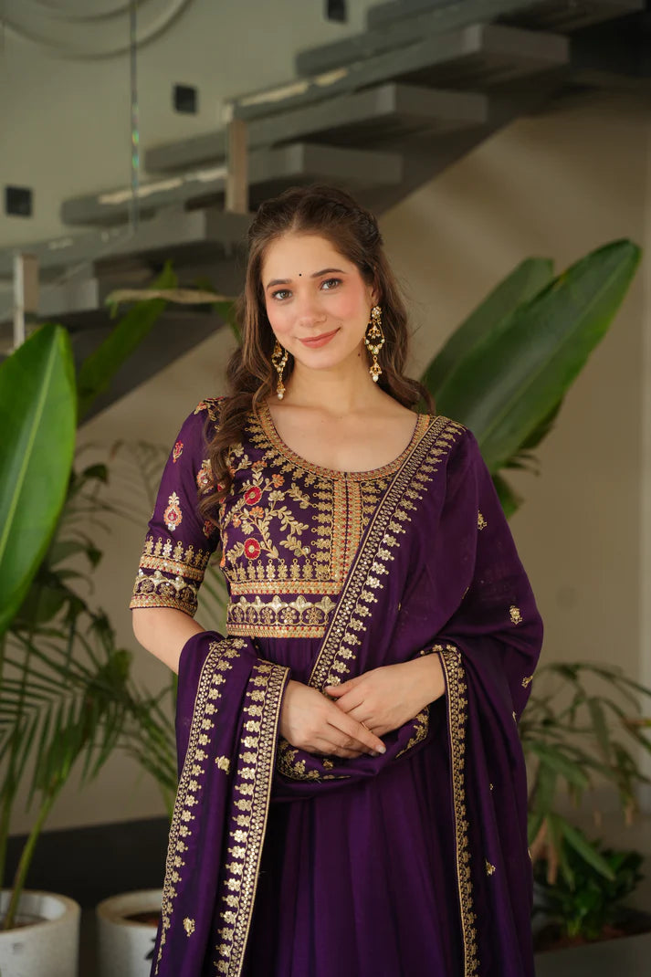FAUX BLOOMING SEQUANCE EMBROIDERED GOWN WITH DUPATTA(WD82)