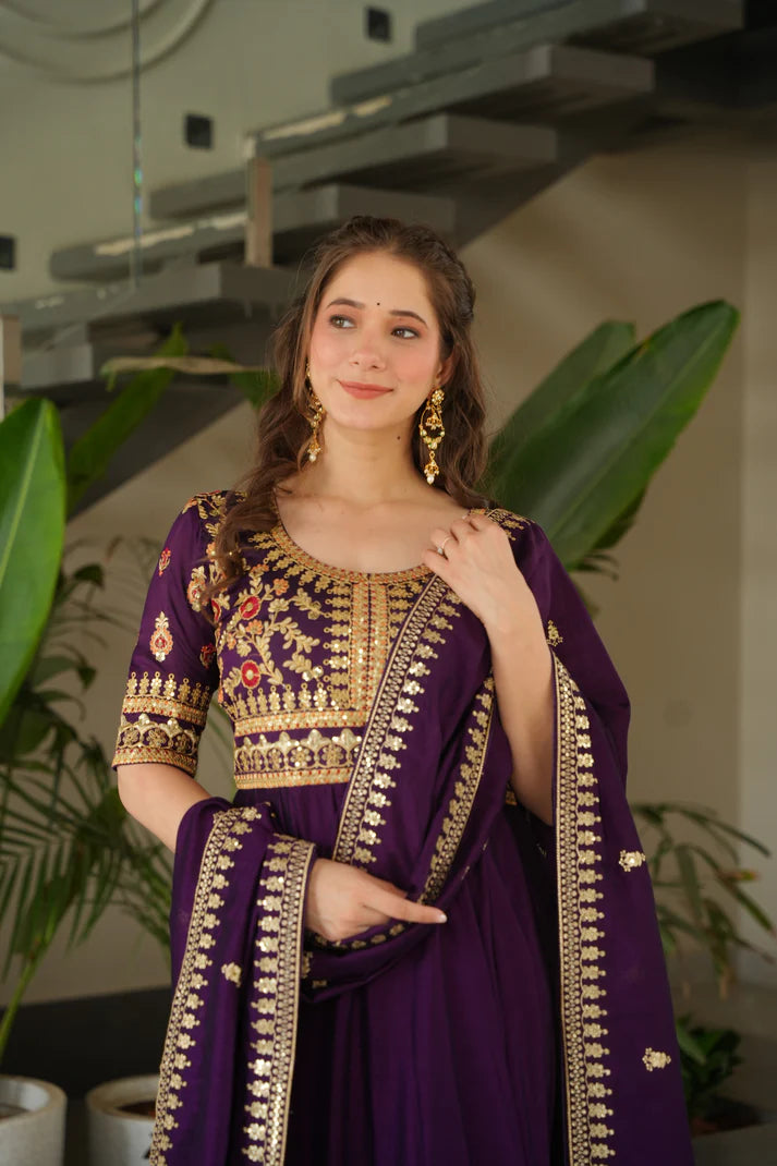 FAUX BLOOMING SEQUANCE EMBROIDERED GOWN WITH DUPATTA(WD82)