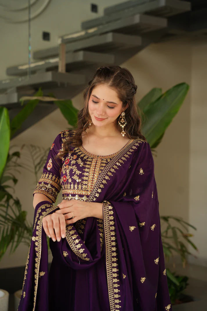 FAUX BLOOMING SEQUANCE EMBROIDERED GOWN WITH DUPATTA(WD82)