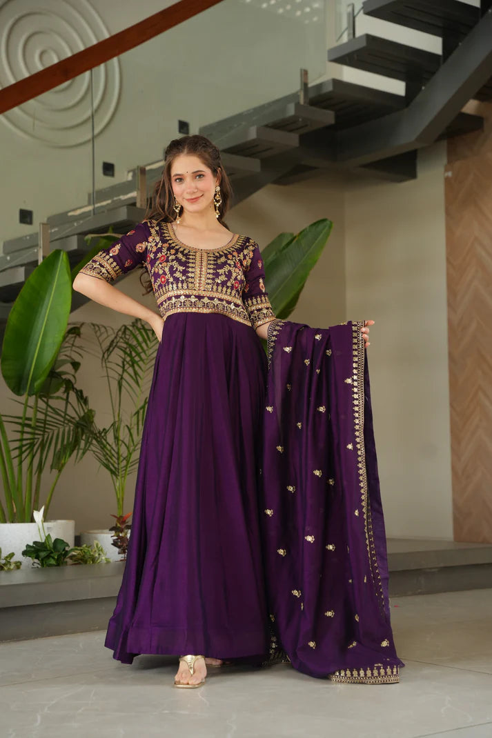FAUX BLOOMING SEQUANCE EMBROIDERED GOWN WITH DUPATTA(WD82)
