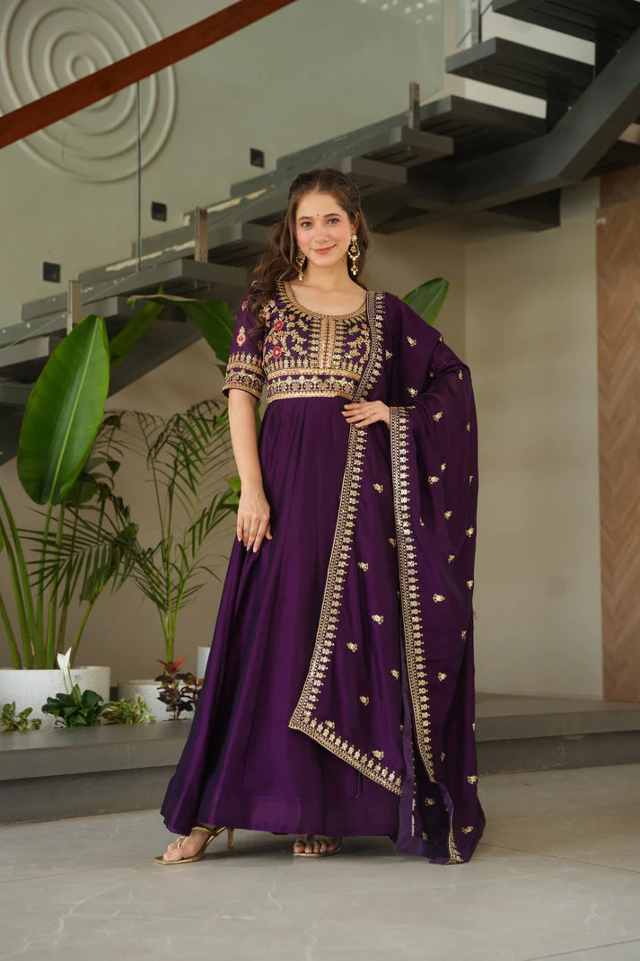 FAUX BLOOMING SEQUANCE EMBROIDERED GOWN WITH DUPATTA(WD82)