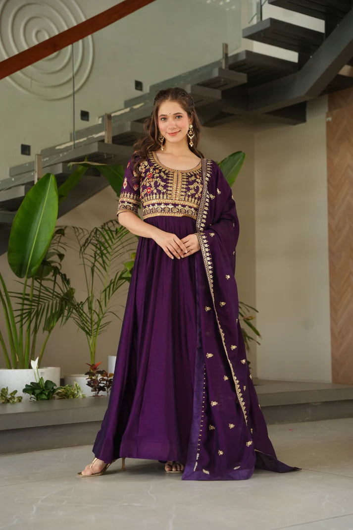 FAUX BLOOMING SEQUANCE EMBROIDERED GOWN WITH DUPATTA(WD82)