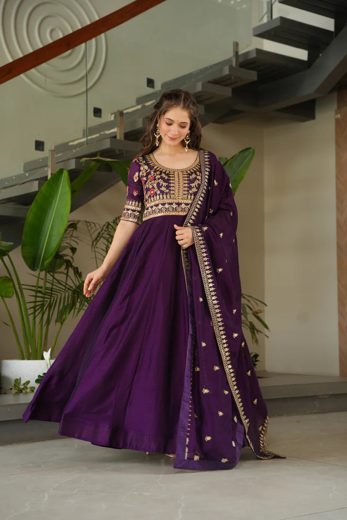 FAUX BLOOMING SEQUANCE EMBROIDERED GOWN WITH DUPATTA(WD82)