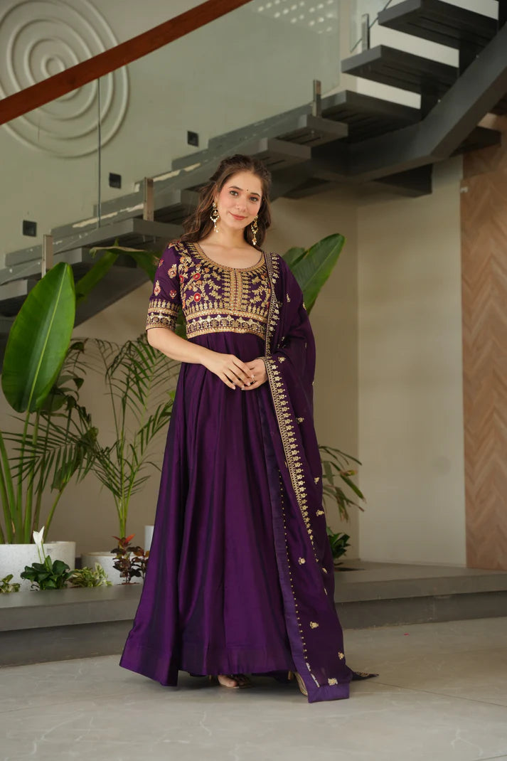 FAUX BLOOMING SEQUANCE EMBROIDERED GOWN WITH DUPATTA(WD82)