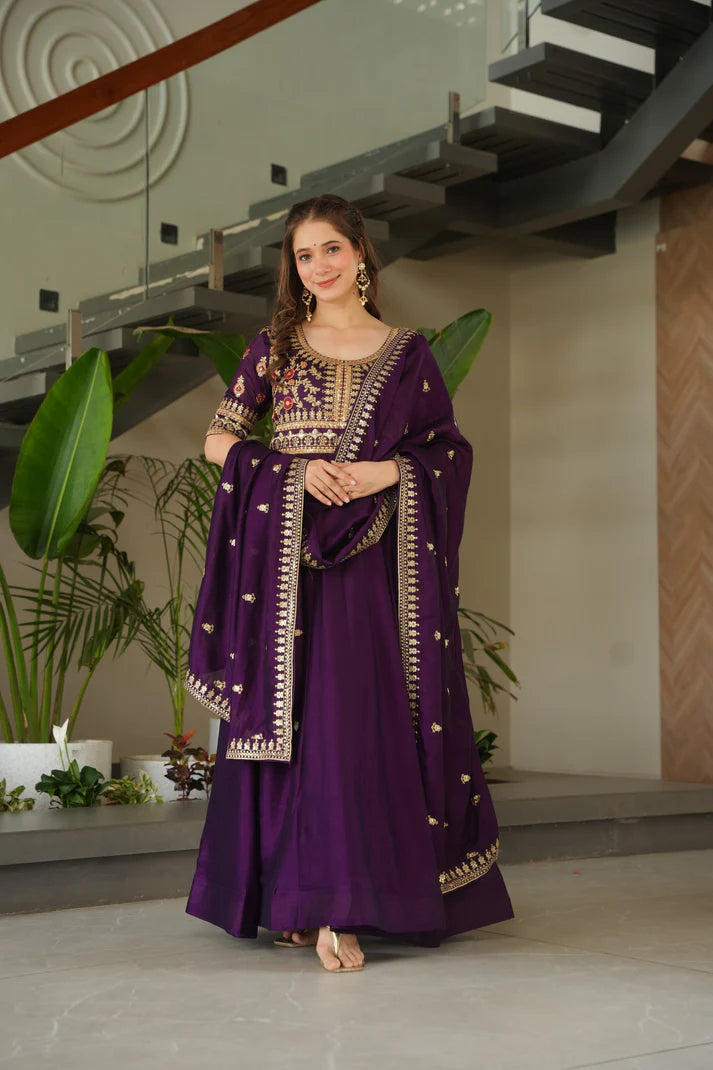 FAUX BLOOMING SEQUANCE EMBROIDERED GOWN WITH DUPATTA(WD82)