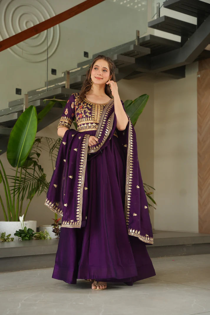FAUX BLOOMING SEQUANCE EMBROIDERED GOWN WITH DUPATTA(WD82)