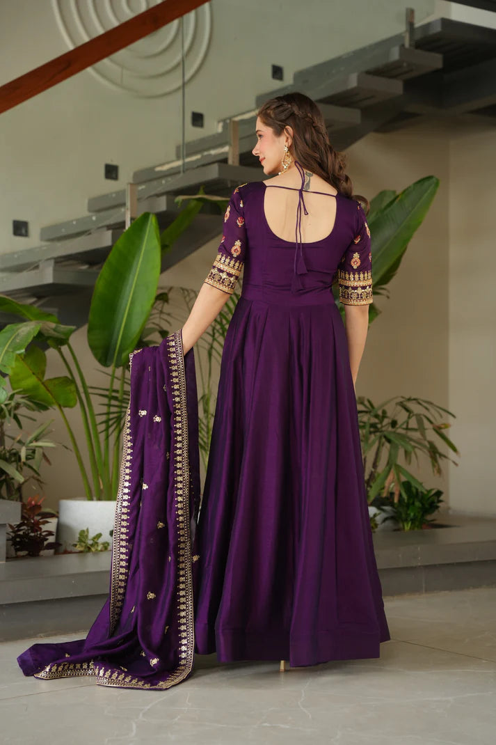 FAUX BLOOMING SEQUANCE EMBROIDERED GOWN WITH DUPATTA(WD82)