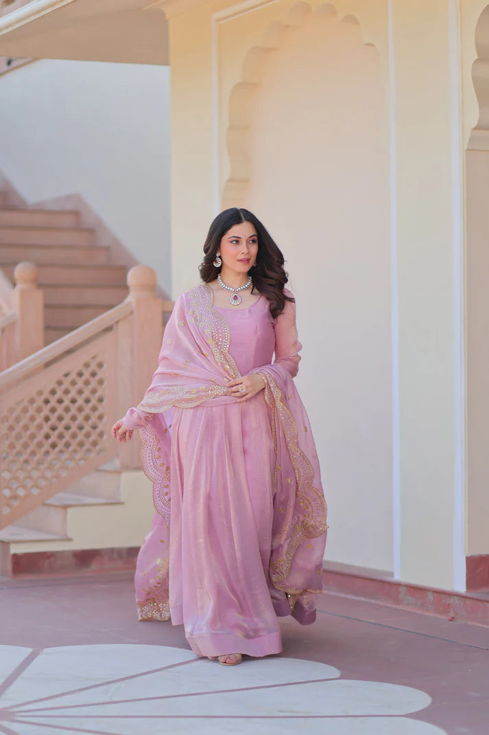 FENDY CHIFFON 12 KALI GOWN WITH EMBROIDERED DUPATTA (WD69)