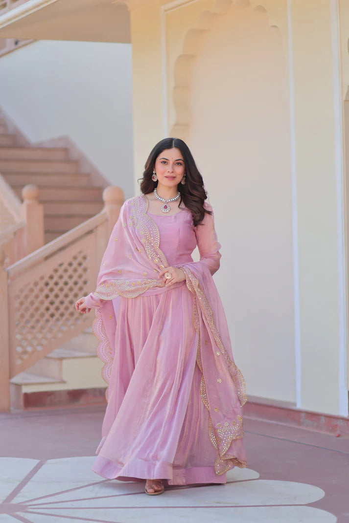 FENDY CHIFFON 12 KALI GOWN WITH EMBROIDERED DUPATTA (WD69)