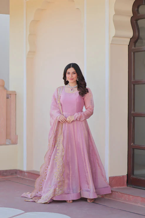FENDY CHIFFON 12 KALI GOWN WITH EMBROIDERED DUPATTA (WD69)
