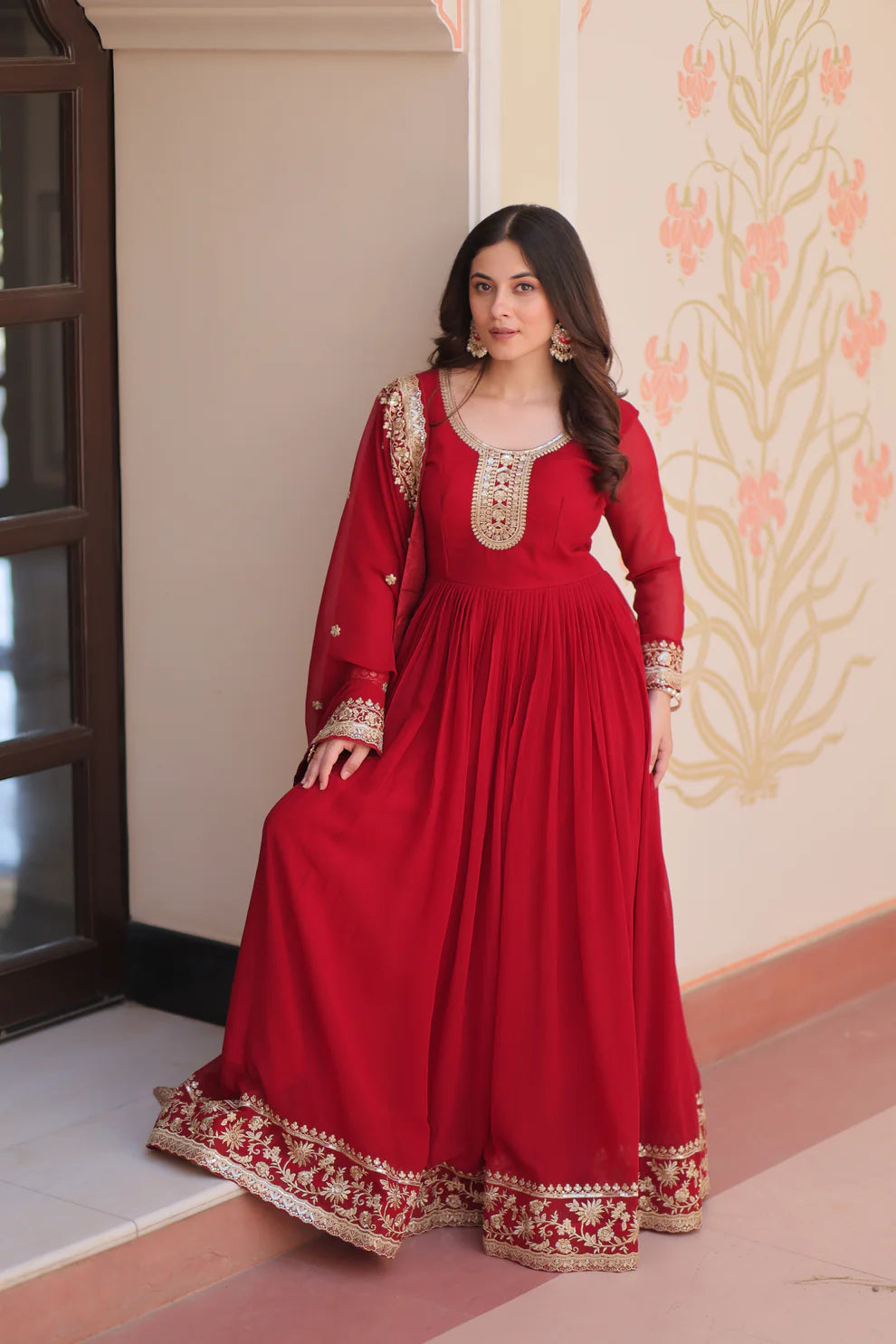 FESTIVAL SELLING BLOOMING GEORGETTE EMBROIDERED GOWN WITH DUPATTAWD187) 01
