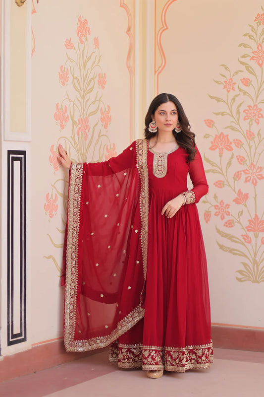 FESTIVAL SELLING BLOOMING GEORGETTE EMBROIDERED GOWN WITH DUPATTAWD187) 01