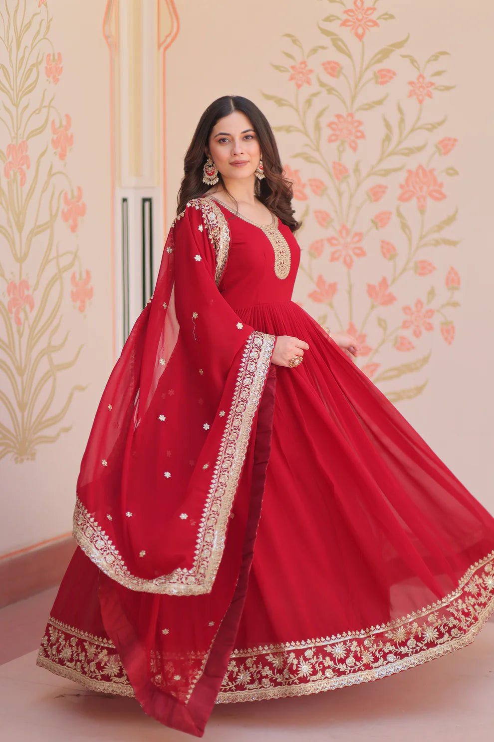FESTIVAL SELLING BLOOMING GEORGETTE EMBROIDERED GOWN WITH DUPATTAWD187) 01