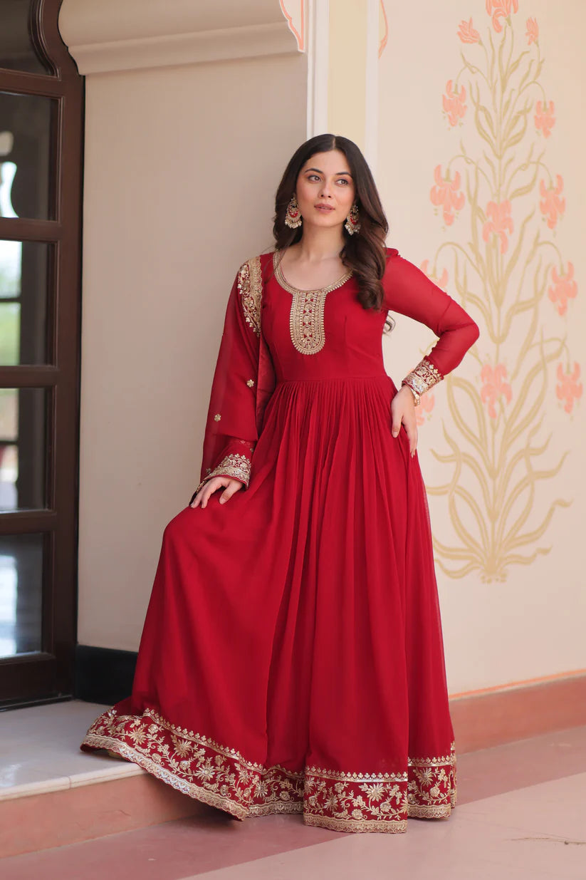 FESTIVAL SELLING BLOOMING GEORGETTE EMBROIDERED GOWN WITH DUPATTAWD187) 02