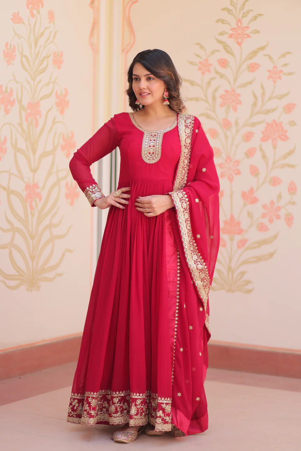 FESTIVAL SELLING BLOOMING GEORGETTE EMBROIDERED GOWN WITH DUPATTAWD187) 02