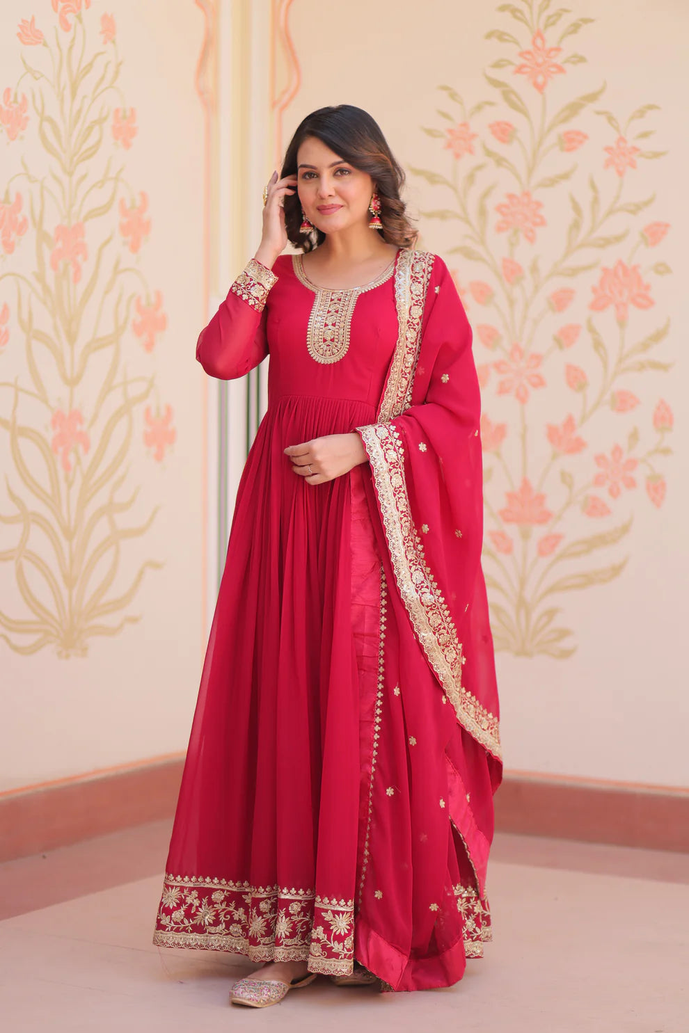 FESTIVAL SELLING BLOOMING GEORGETTE EMBROIDERED GOWN WITH DUPATTAWD187) 02