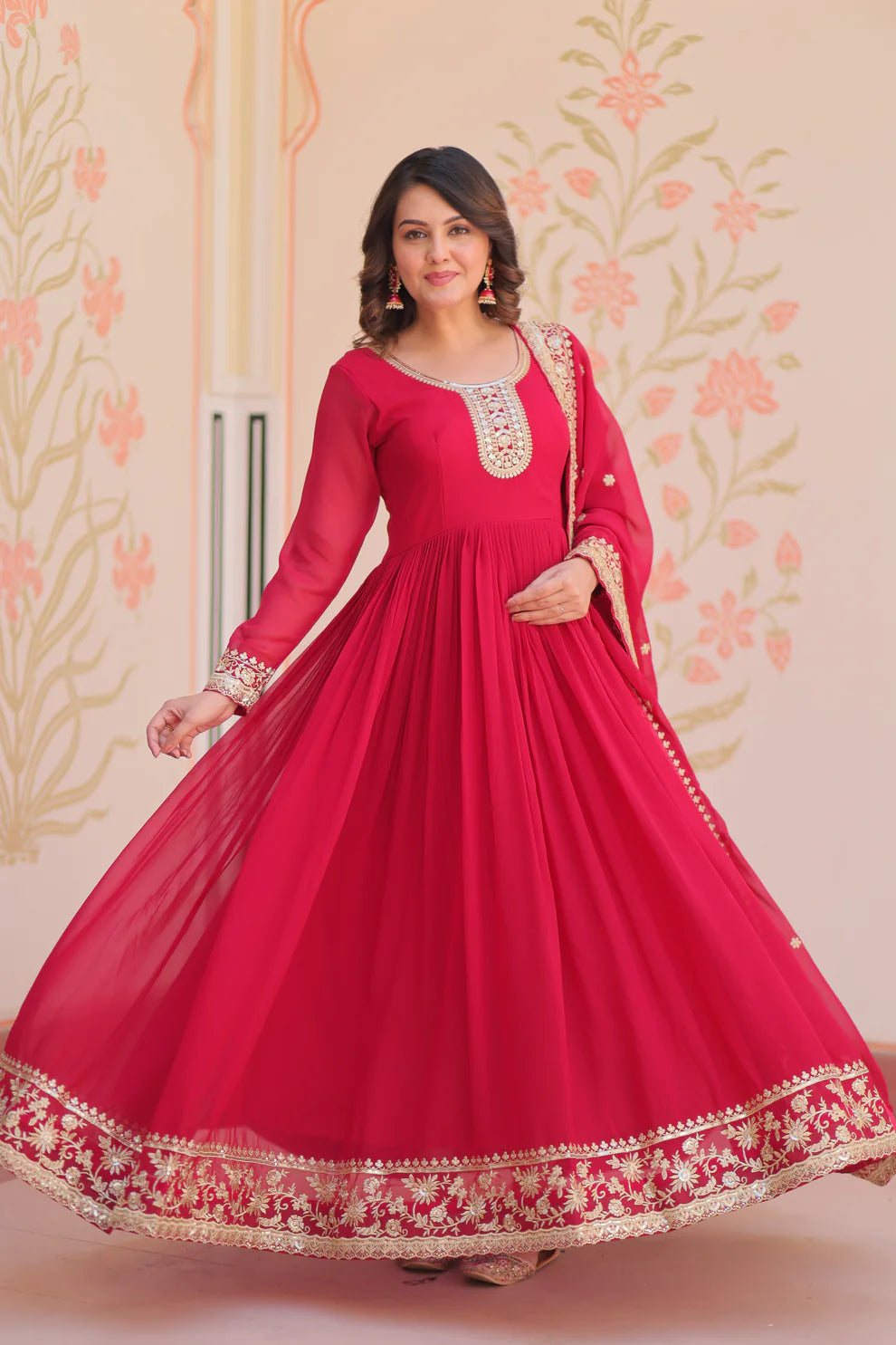 FESTIVAL SELLING BLOOMING GEORGETTE EMBROIDERED GOWN WITH DUPATTAWD187) 02
