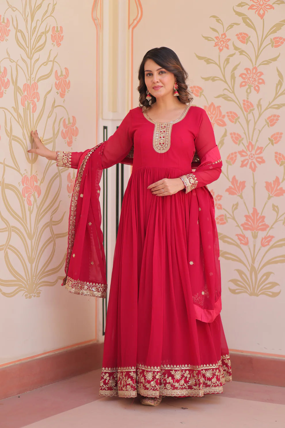 FESTIVAL SELLING BLOOMING GEORGETTE EMBROIDERED GOWN WITH DUPATTAWD187) 02