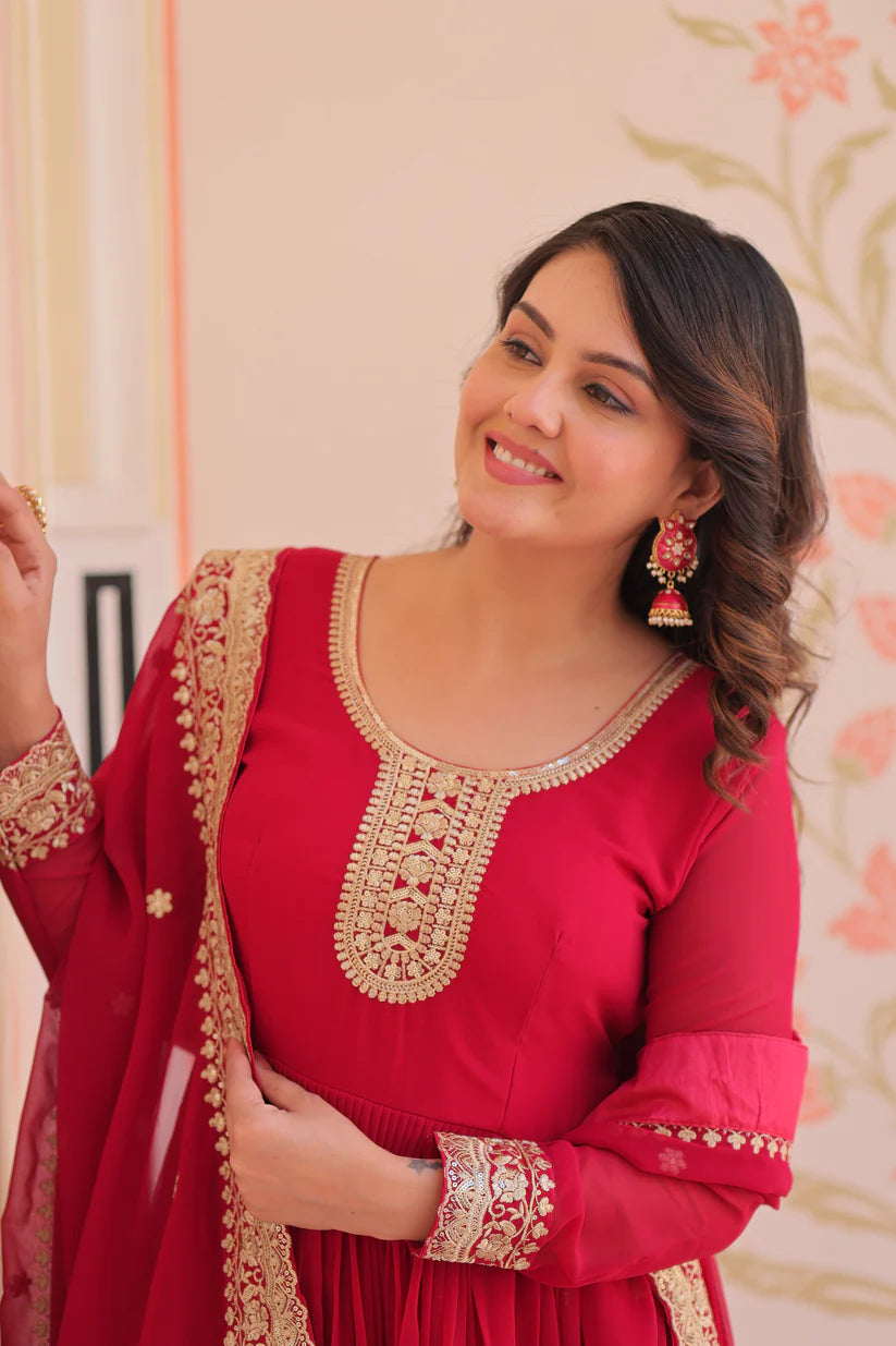 FESTIVAL SELLING BLOOMING GEORGETTE EMBROIDERED GOWN WITH DUPATTAWD187) 02