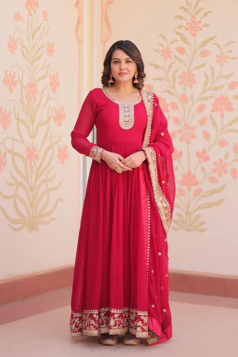 FESTIVAL SELLING BLOOMING GEORGETTE EMBROIDERED GOWN WITH DUPATTAWD187) 02