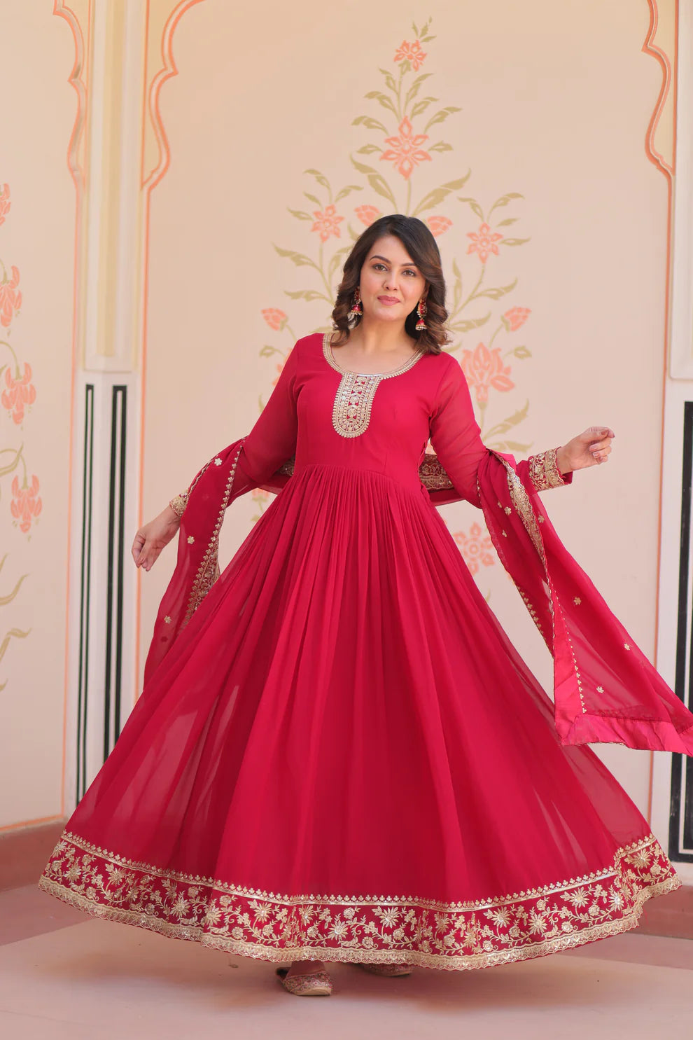 FESTIVAL SELLING BLOOMING GEORGETTE EMBROIDERED GOWN WITH DUPATTAWD187) 02