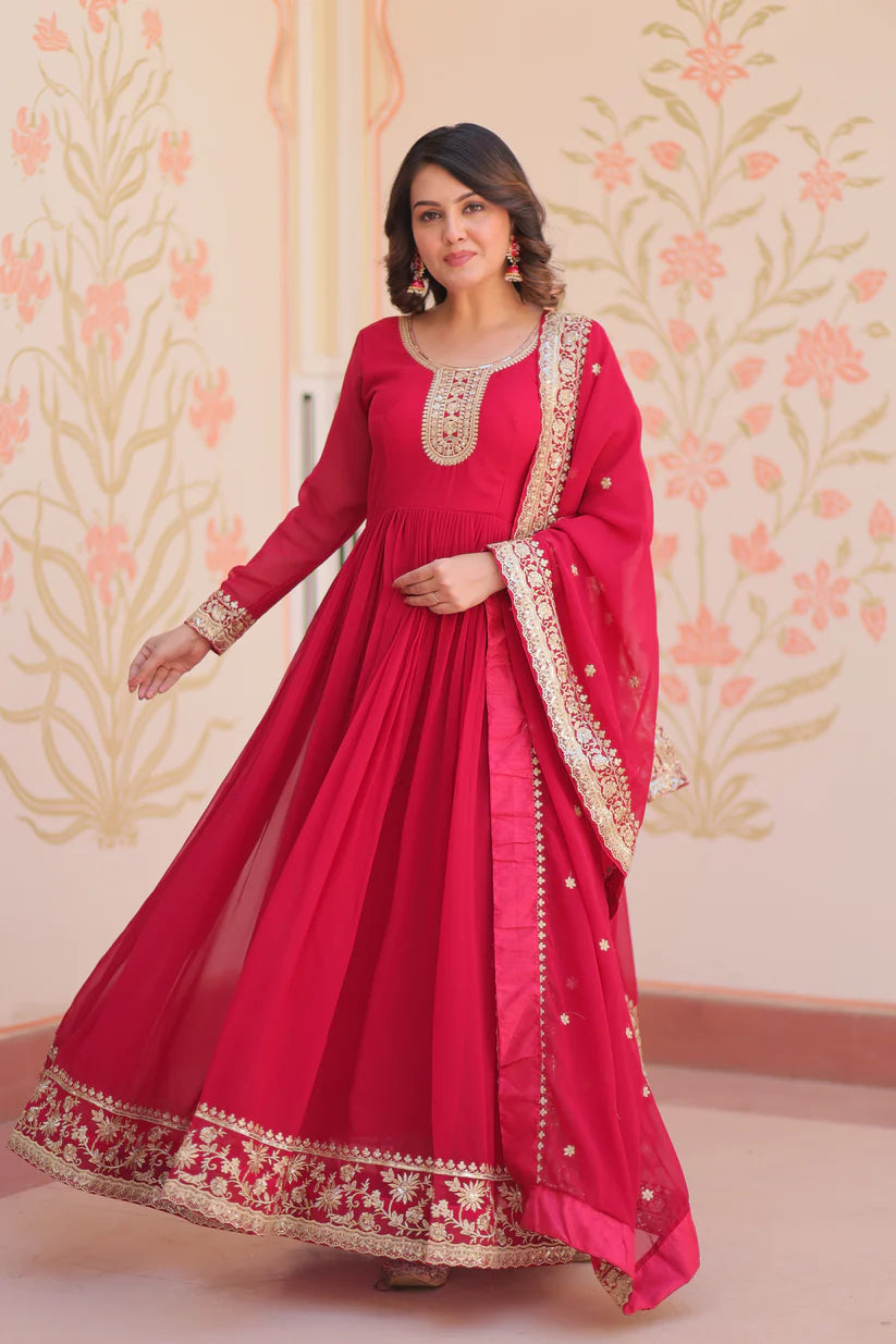 FESTIVAL SELLING BLOOMING GEORGETTE EMBROIDERED GOWN WITH DUPATTAWD187) 02