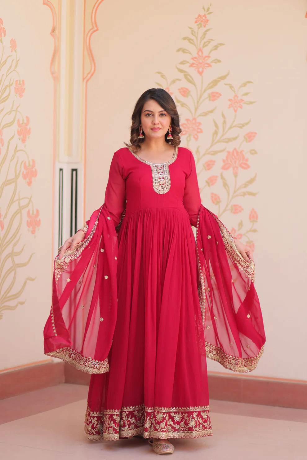 FESTIVAL SELLING BLOOMING GEORGETTE EMBROIDERED GOWN WITH DUPATTAWD187) 02
