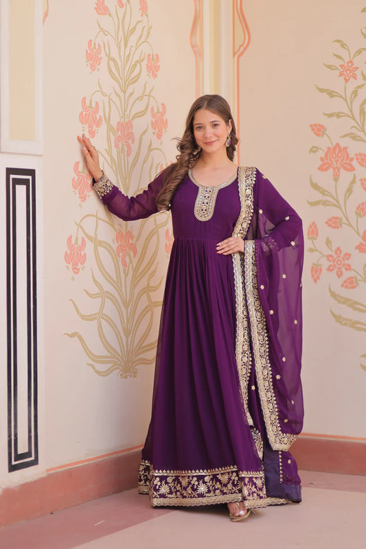 FESTIVAL SELLING BLOOMING GEORGETTE EMBROIDERED GOWN WITH DUPATTAWD187)