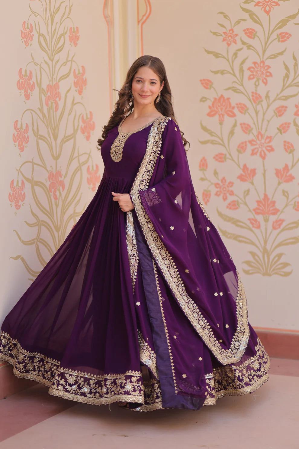 FESTIVAL SELLING BLOOMING GEORGETTE EMBROIDERED GOWN WITH DUPATTAWD187)