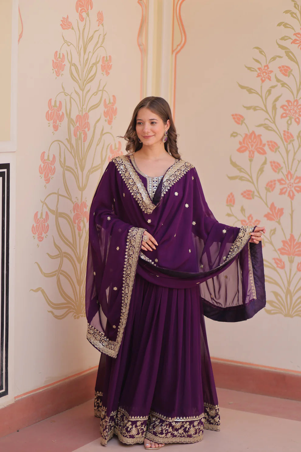 FESTIVAL SELLING BLOOMING GEORGETTE EMBROIDERED GOWN WITH DUPATTAWD187)