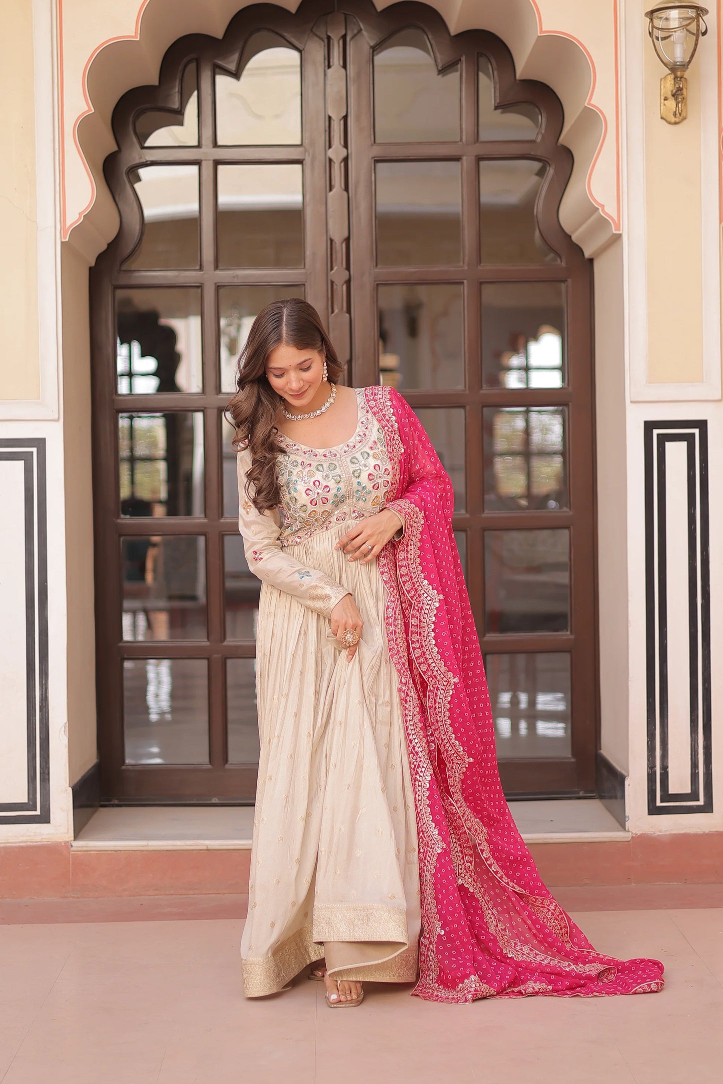 FESTIVE SPECIAL COSMOS WEAVING PEARL BEADS EMBROIDERED GOWN WITH DUPATTA(WD178) 02