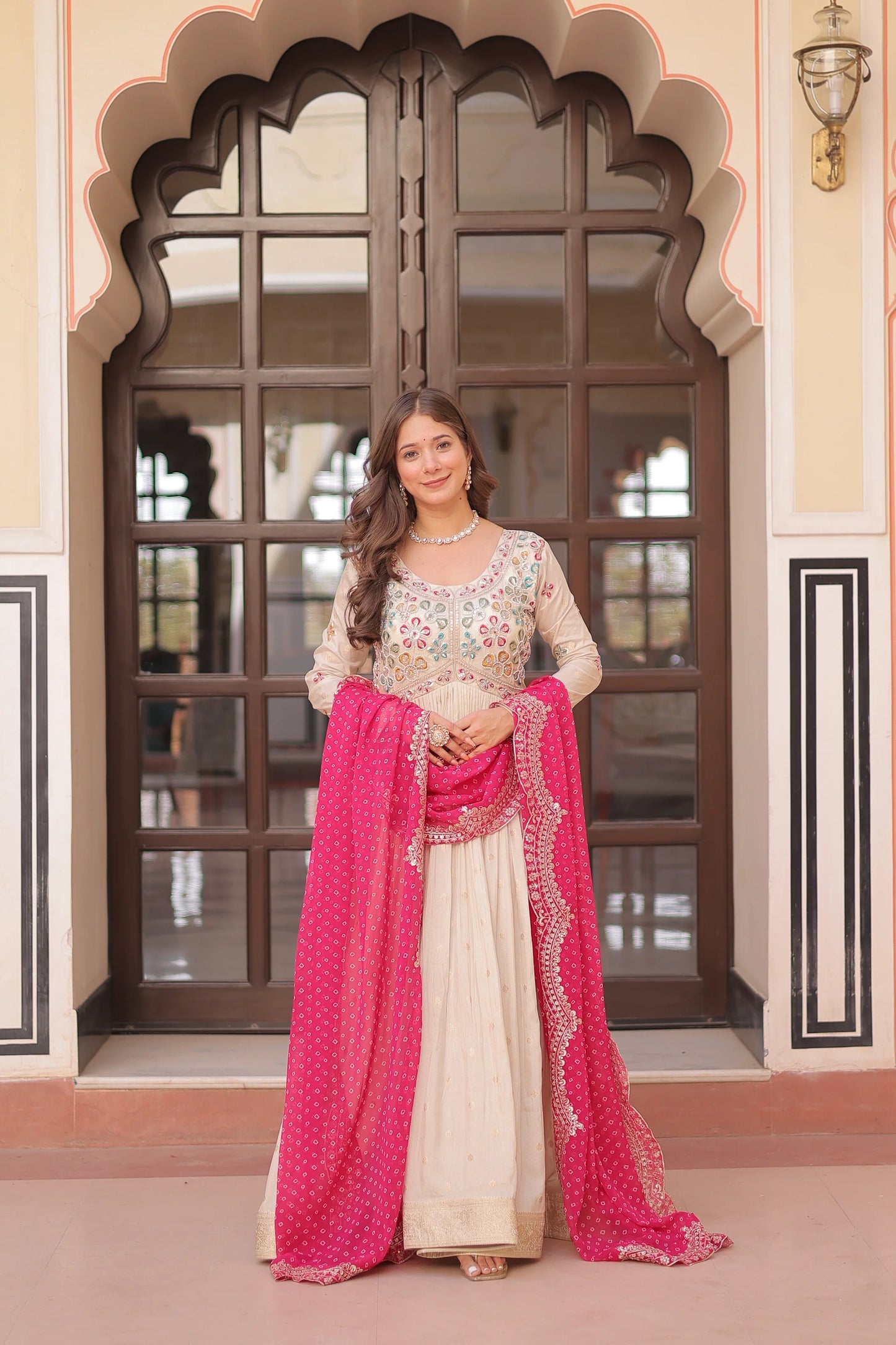 FESTIVE SPECIAL COSMOS WEAVING PEARL BEADS EMBROIDERED GOWN WITH DUPATTA(WD178) 02