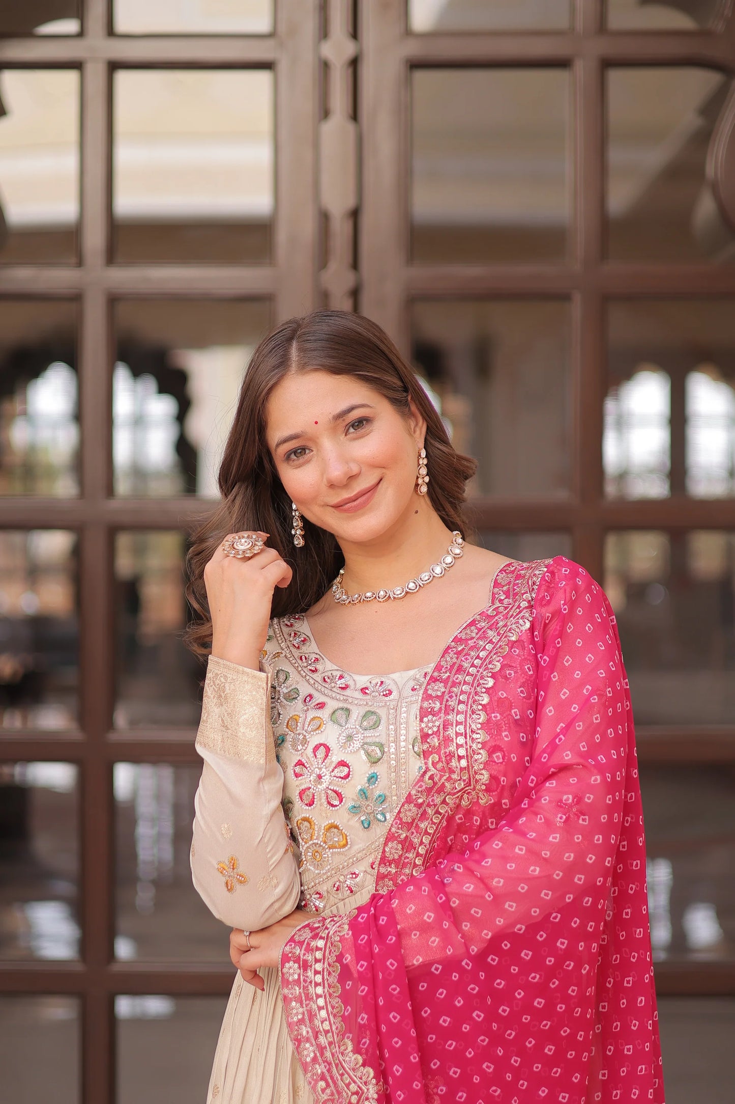 FESTIVE SPECIAL COSMOS WEAVING PEARL BEADS EMBROIDERED GOWN WITH DUPATTA(WD178) 02