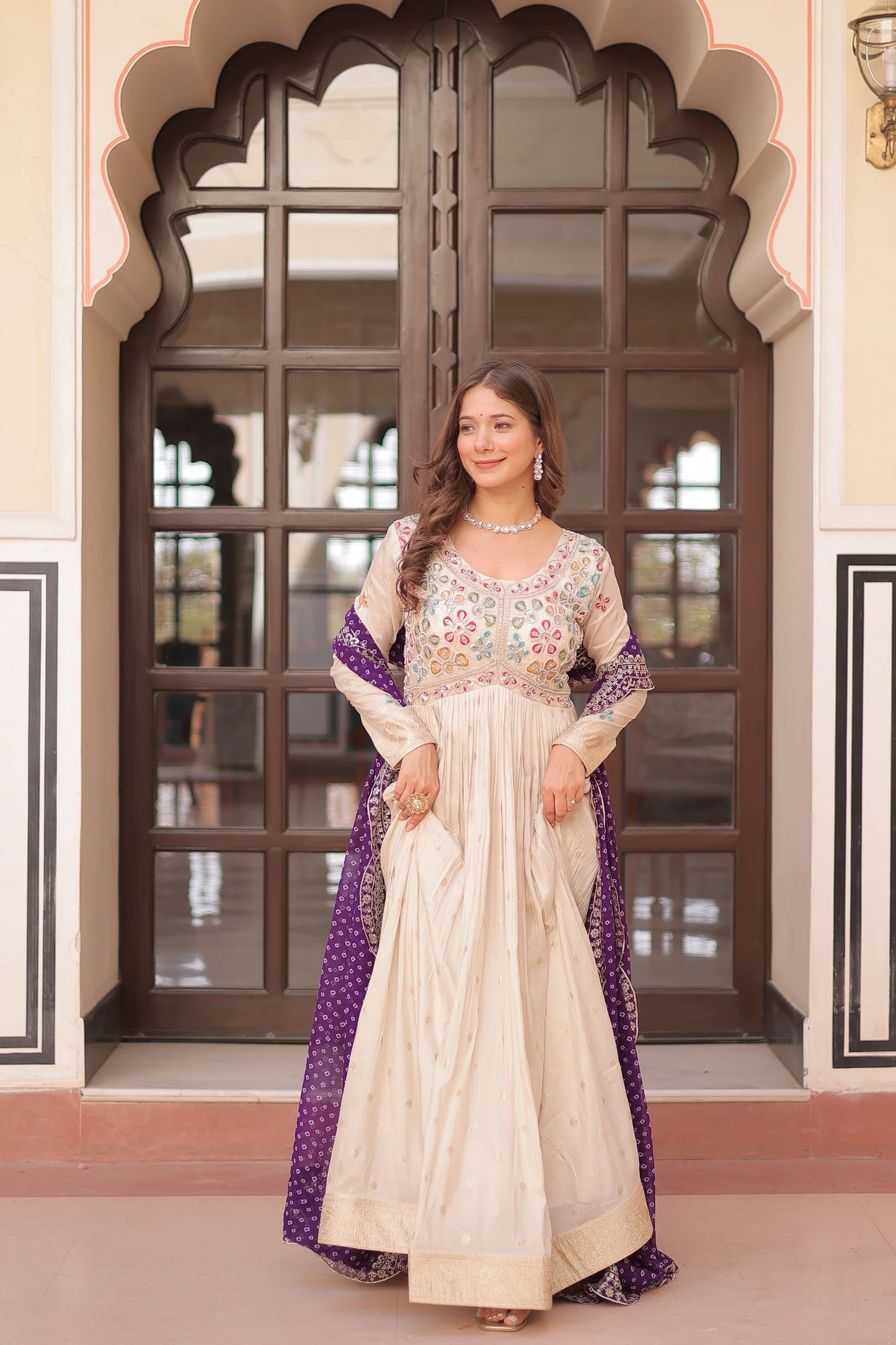 FESTIVE SPECIAL COSMOS WEAVING PEARL BEADS EMBROIDERED GOWN WITH DUPATTA(WD178) 01